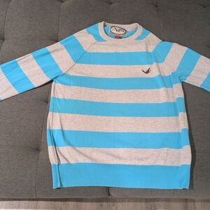 French Connection Light Blue And Gray Striped Men's Sweater